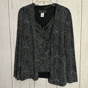 Alex Evenings Black Silver Glitter Metallic Open Front Jacket w/ Tank Size M